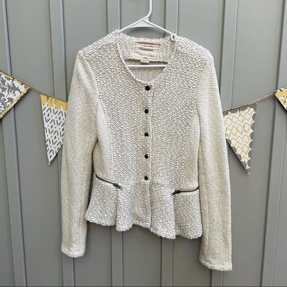 Anthropologie Cartonnier Looped Moto Jacket Looped Yarn Cream Peplum - Picture 5 of 13